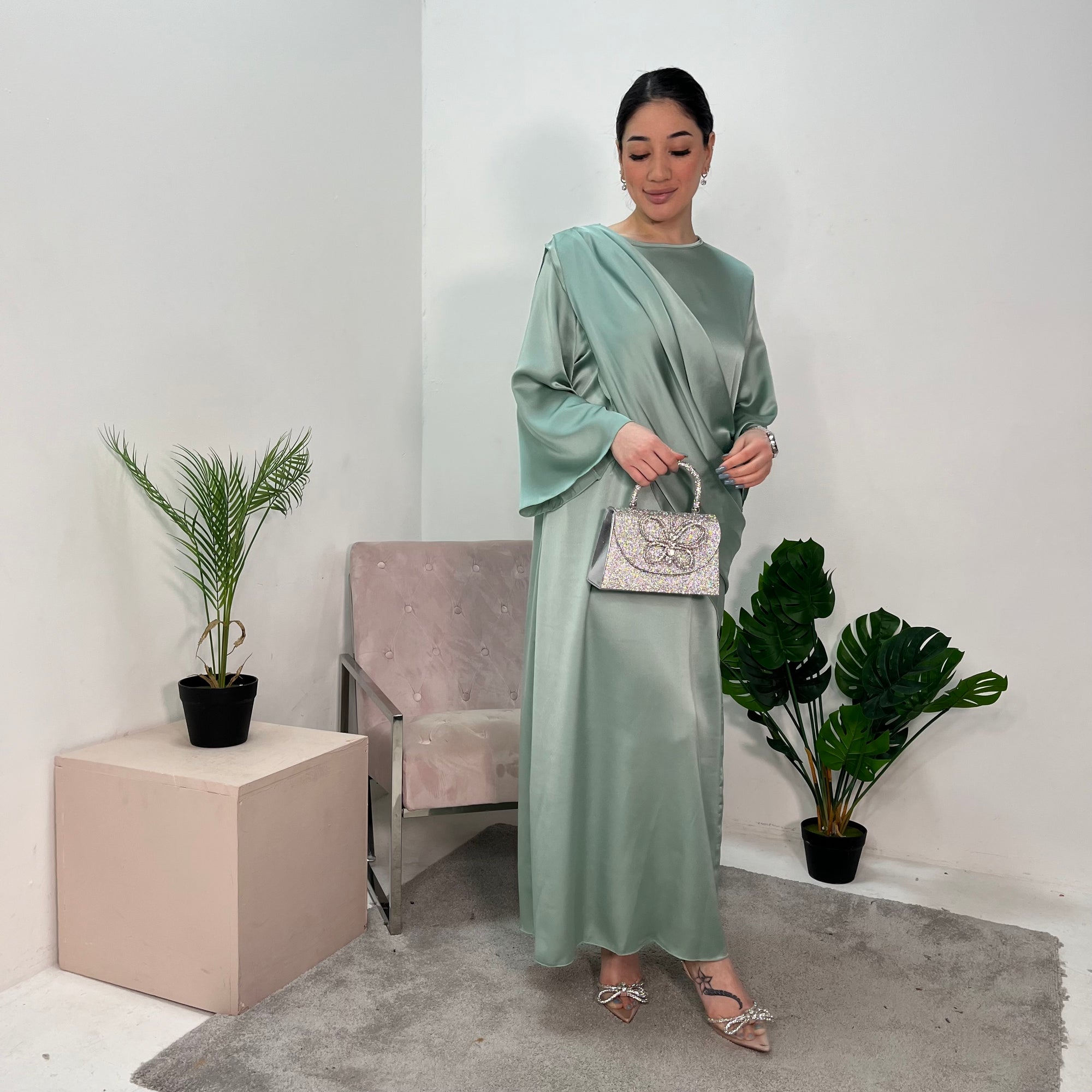 Guli Mint Satin Drape Detail Long Dress