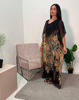 Heba Black Floral Silk Kaftan Dress