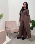 Hani Brown Soft Wrap Long Jacket & Trouser Co Ord Set