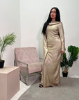 Nila Gold Metallic Flare Sleeve Dress