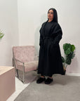 Zania Black Oversized Belted Pocket Lightweight Coat