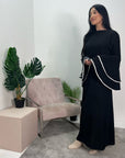 Iqra Black Contrast Ruffle Sleeve Belted Dress