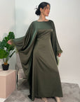 Haniya Khaki Fur Trim Kaftan Dress