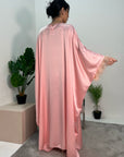 Haniya Pink Fur Trim Kaftan Dress