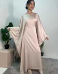 Haniya Beige Fur Trim Kaftan Dress