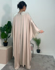 Haniya Beige Fur Trim Kaftan Dress