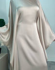 Haniya Beige Fur Trim Kaftan Dress