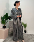 Zoya Silver V Neck Metallic Belted Drape Dress