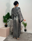 Zoya Silver V Neck Metallic Belted Drape Dress