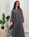 Aaliya Charcoal Plain V Neck Abaya