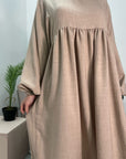 Sara Beige Plain Summer Smock Dress