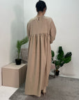 Sara Beige Plain Summer Smock Dress