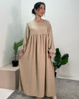 Sara Beige Plain Summer Smock Dress