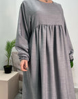 Sara Grey Plain Summer Smock Dress