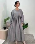 Sara Grey Plain Summer Smock Dress