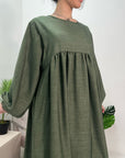 Sara Khaki Plain Summer Smock Dress