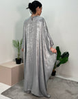 Rabia Silver Metallic Elasticated Batwing Kaftan Dress