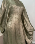 Rabia Khaki Metallic Elasticated Batwing Kaftan Dress