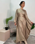 Rabia Gold Metallic Elasticated Batwing Kaftan Dress