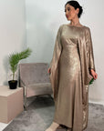 Rabia Gold Metallic Elasticated Batwing Kaftan Dress