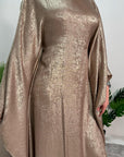 Rabia Gold Metallic Elasticated Batwing Kaftan Dress