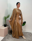 Zayna Camel Shimmer Tie Kaftan Dress