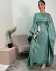 Zayna Aqua Shimmer Tie Kaftan Dress