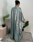 Rabia Aqua Metallic Elasticated Batwing Kaftan Dress