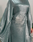 Rabia Aqua Metallic Elasticated Batwing Kaftan Dress