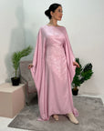 Rabia Pink Metallic Elasticated Batwing Kaftan Dress