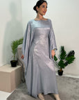 Rabia Silver Metallic Elasticated Batwing Kaftan Dress