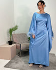 Haniya Blue Fur Trim Kaftan Dress