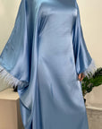 Haniya Blue Fur Trim Kaftan Dress