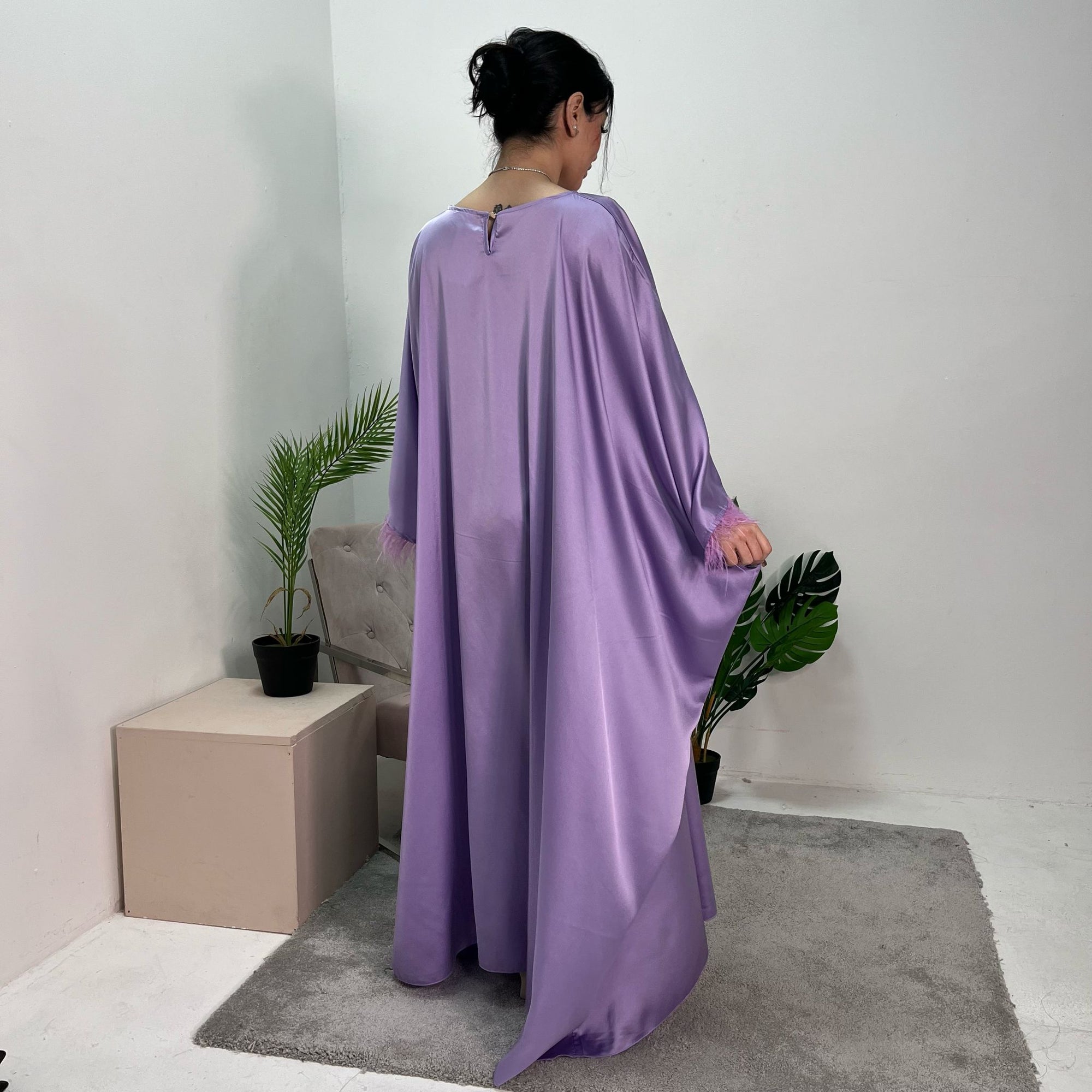 Haniya Lilac Fur Trim Kaftan Dress