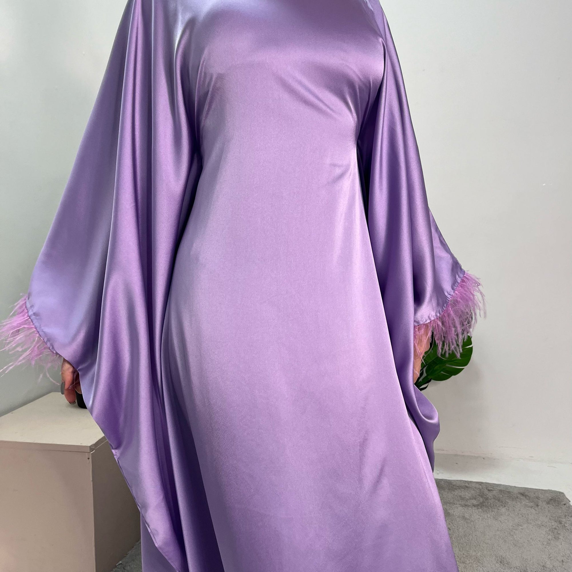 Haniya Lilac Fur Trim Kaftan Dress