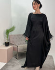 Haniya Black Fur Trim Kaftan Dress