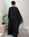 Haniya Black Fur Trim Kaftan Dress