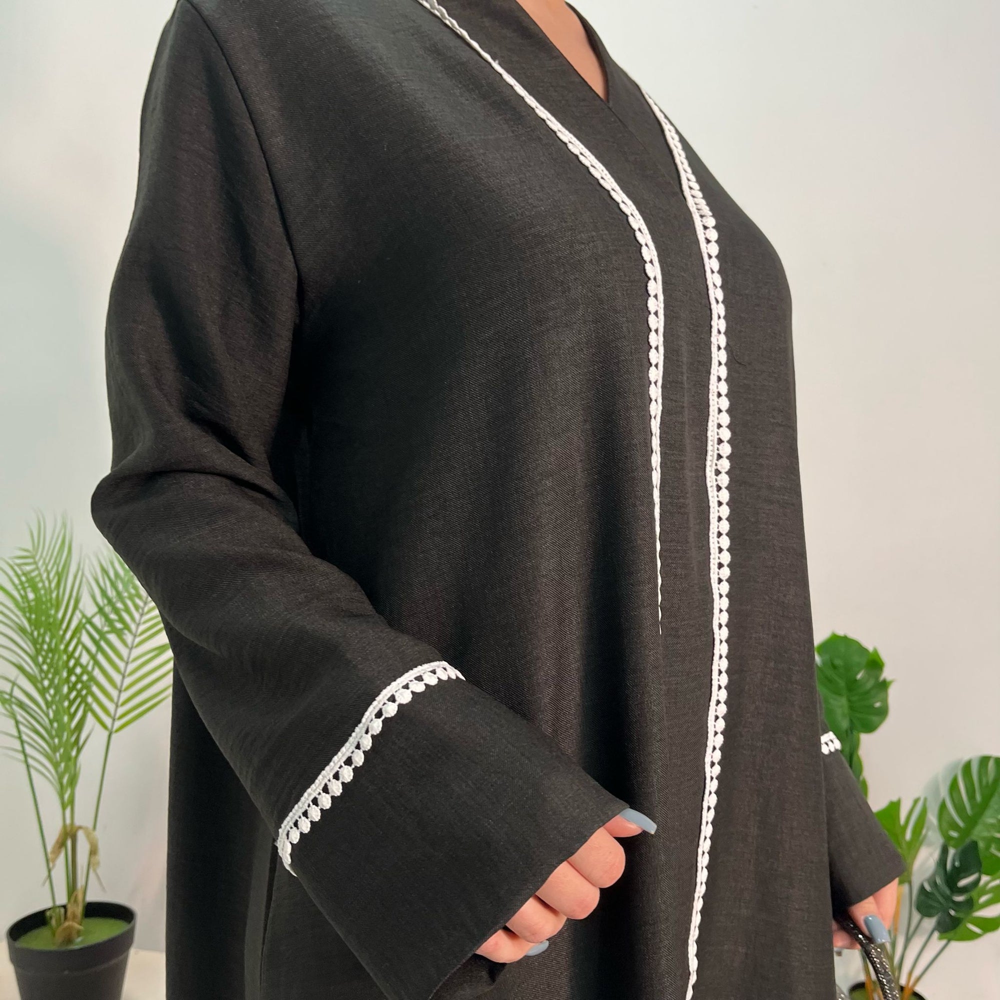 Neha Black Detail Trim Plain Abaya Modest dress