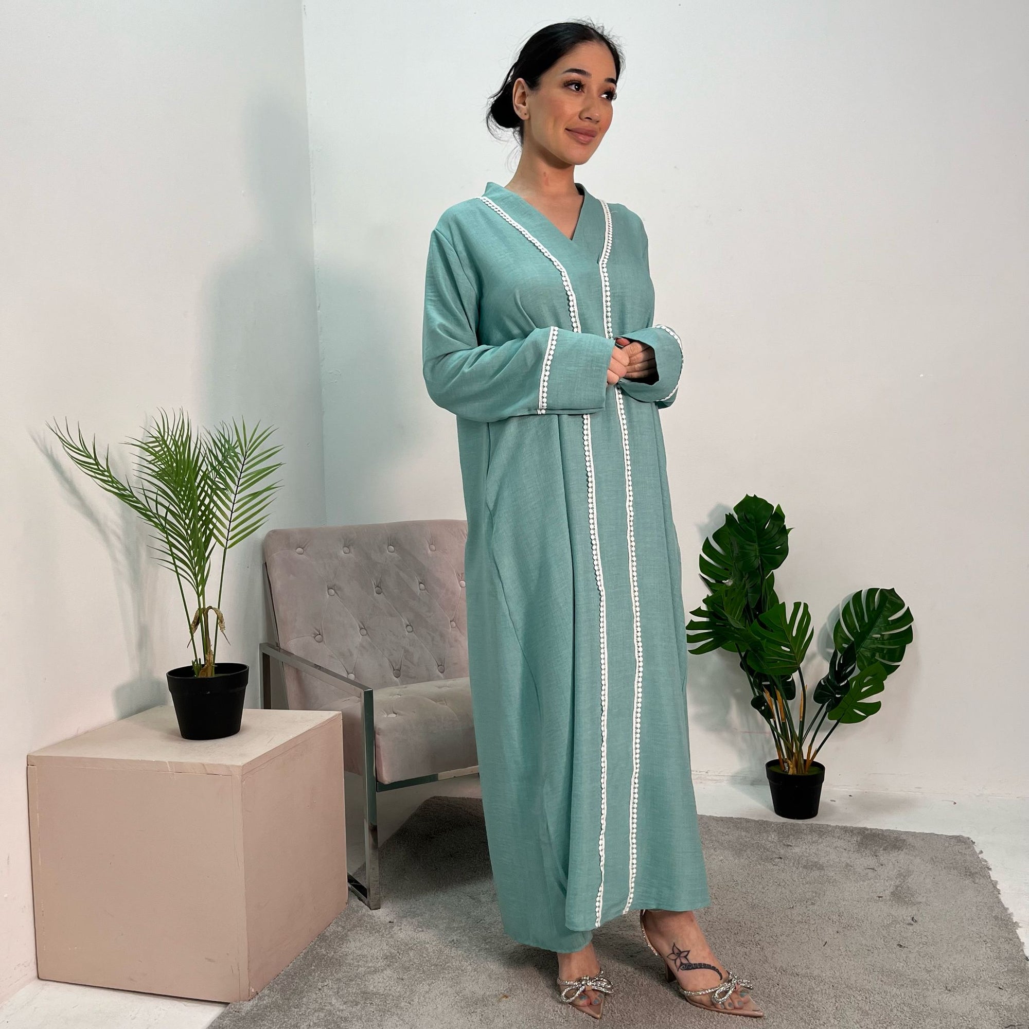 Neha Aqua Detail Trim Plain Abaya Modest dress