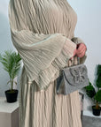 Nur Beige Double Ruffle Sleeve Belted Dress