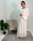 Nur White Double Ruffle Sleeve Belted Dress