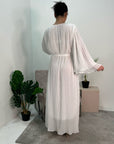 Nur White Double Ruffle Sleeve Belted Dress