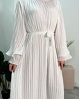 Nur White Double Ruffle Sleeve Belted Dress