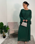 Nur Emerald Green Double Ruffle Sleeve Belted Dress