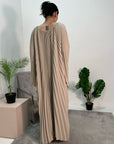 Aiza Beige Full Pleated Kaftan Dress