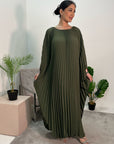 Aiza Khaki Full Pleated Kaftan Dress