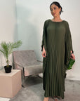 Aiza Khaki Full Pleated Kaftan Dress