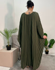 Aiza Khaki Full Pleated Kaftan Dress