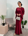 Aqsa Wine Premium Tie Back Satin Quality Dress