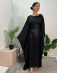 Rabia Black Metallic Elasticated Batwing Kaftan Dress